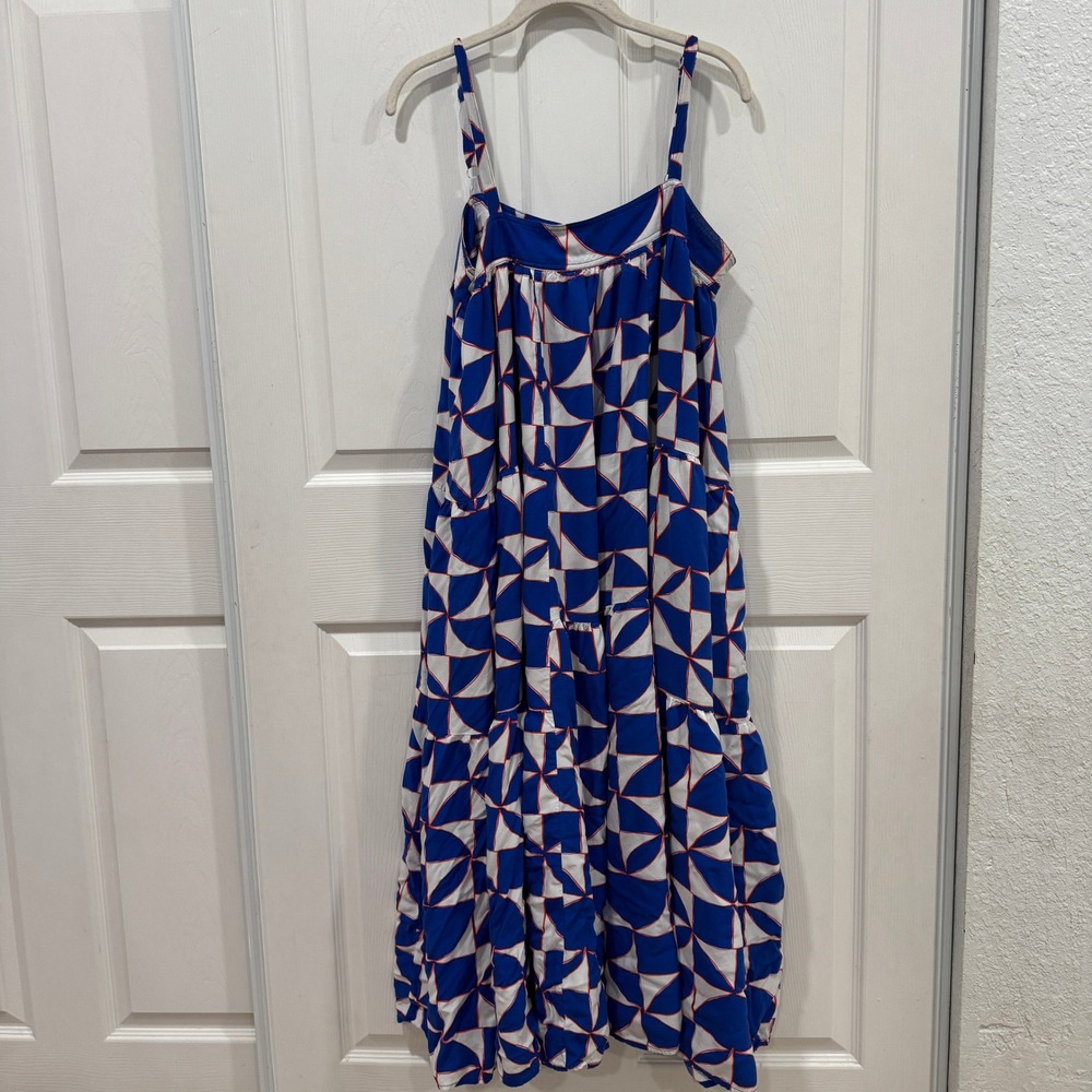 Abel The Label Blue White Geometric Maxi Dress‎ Sleeveless Sundress Large